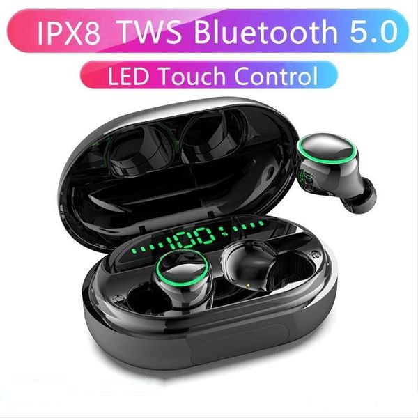 

tws 5.0 bluetooth earphones wireless earbuds c5s led digital display ipx8 waterproof touch control sports headset with 3500 mah charging bin
