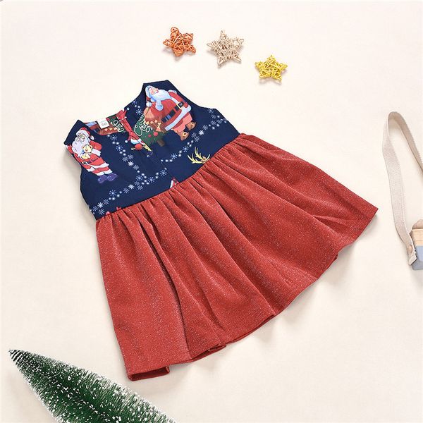 Babykleidung 2021 Weihnachten Kinderkleidung Weihnachtsmann Elch Schneeflocke Kleider Weihnachtsbaum Print Kleid Prinzessin Kleid Kinderkleidung