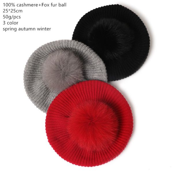 

naizaiga 100% cashmere grey red black knitted wool ball beret women hat solid color to keep warm , sn404, Blue;gray