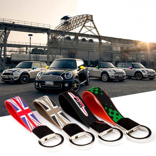 

union jack rubber car key chain ring holder keychain for mini cooper jcw r50 r53 r55 r56 r61 f56 f57 f60 countryman accessories, Silver