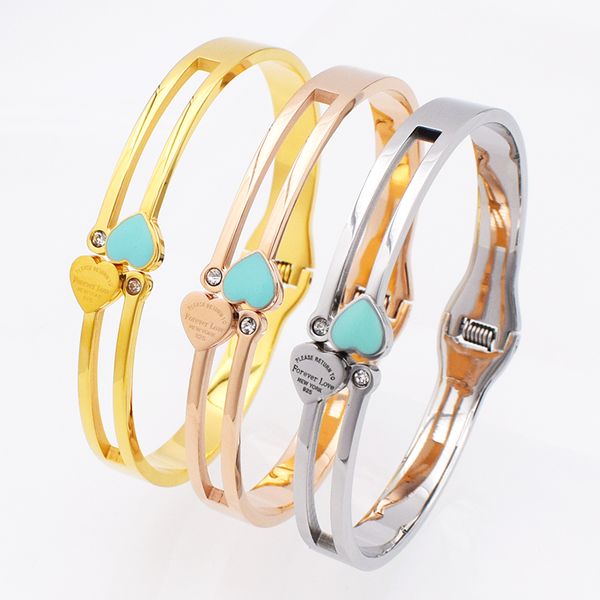 

3 styles design bracelet womens stainless steel heart zircon bracelet bangle for women jewelry wedding, Black