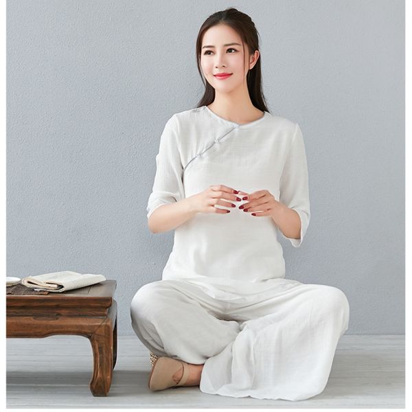 

yoga women's 2020 meditation tai chi suit platehan cotton linen suit cotton and linen two-piece sleeve recommended n0zon, Gray