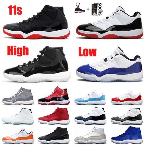 

25th jumpman 11 11s basketball shoes mens womens concord bred low high sneakers space jam gamma blue cool grey cap and og designer shoes, Black