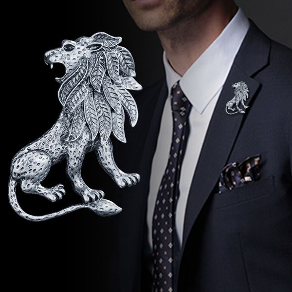 

pins, brooches i-remiel antique animal lion brooch pin men's suit shirt collar accessories lapel badge pins and wedding dress, Gray