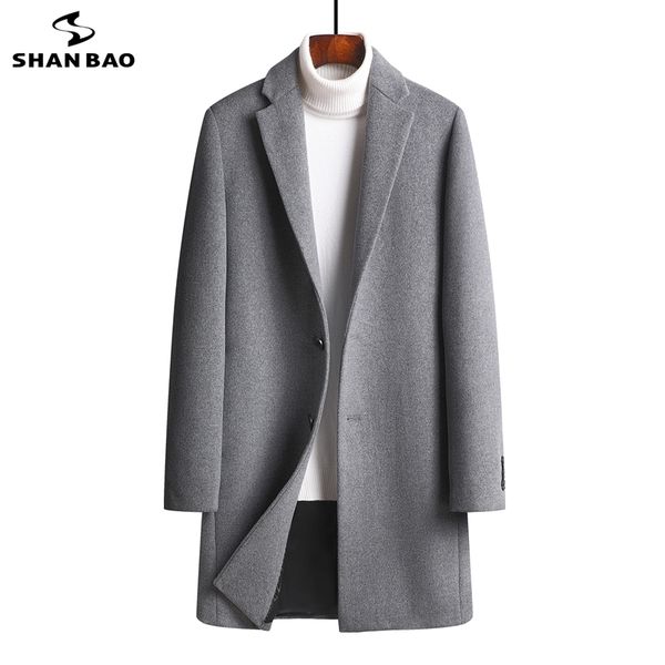 

shan bao gray black blue comfortable wool coat 2020 autumn and winter brand clothing men's slim coat big size m-4xl
