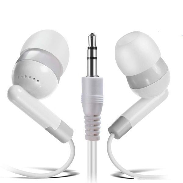 

wholesale bulk earbuds headphones individually bagged 100 pack for universal phone mp3 player schools, libraries, hospitals (white)