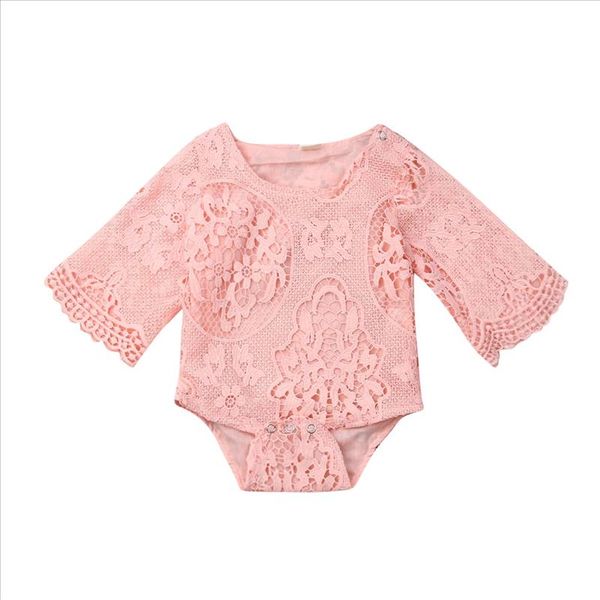 

2019 summer cute newborn baby girl flare sleeve lace floral bodysuit jumpsuit princess girls one pieces sunsuit clothes, Blue