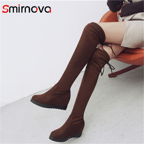 

smirnova new arrive 2020 woman flock over the knee boots winter keep warm big size long boots ladies classic thigh black