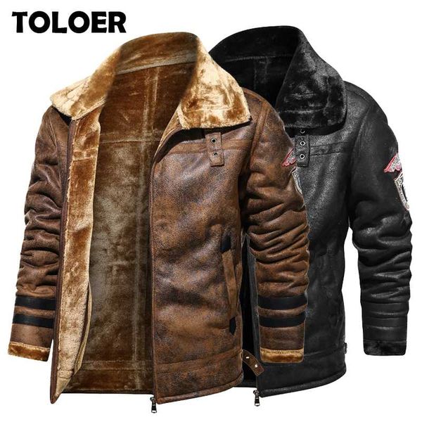

men's fur & faux leather jacket men retro suede coat outerwear motorcycle biker male winter thick fleece man windproof jackets, Black