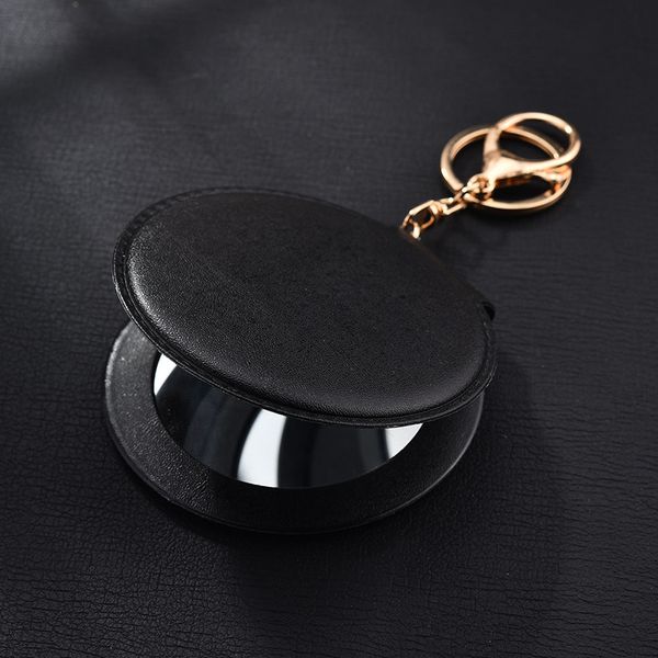 

leather keychain round makeup mirror pendants key chain folding mirror keychain women multi color key ring bag charms 2020 new, Silver