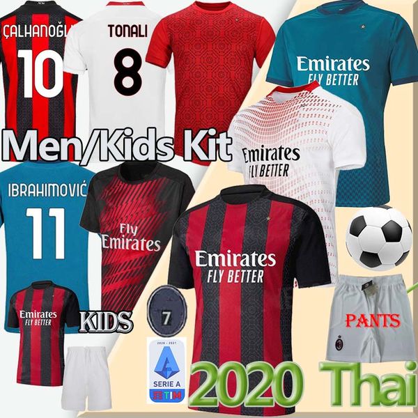 

20 21 ac milan soccer jersey ibrahimovic tonali bennacer rebic camiseta de futbol football rebic romagnoli calhanoglu pants men kids uniform, Black;yellow