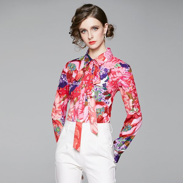 

spring autumn shirt femme european fashion vintage floral print shirts womens and blouses blusas mujer de moda 2020, White