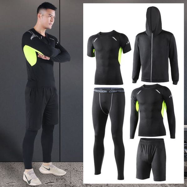 

men's tracksuit sport suit gym fitness compression clothing running jogging sport wear exercise workout tights sportswear suit, Black;blue