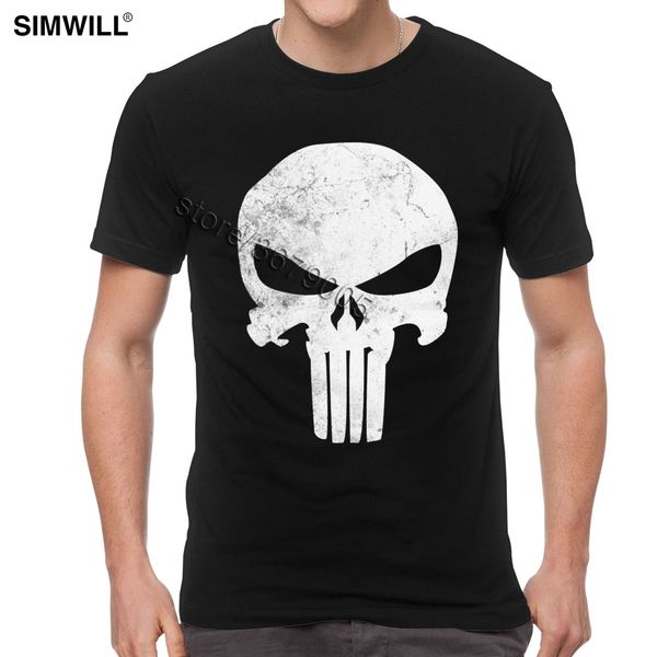 

vintage the punisher t shirt men grunge skull tees classic distressed summer cotton t-shirt novelty design streetwear