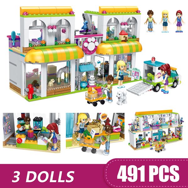 

491pcs small building blocks toys compatible with legoe heartlake city pet ceter gift for girls boys children diy