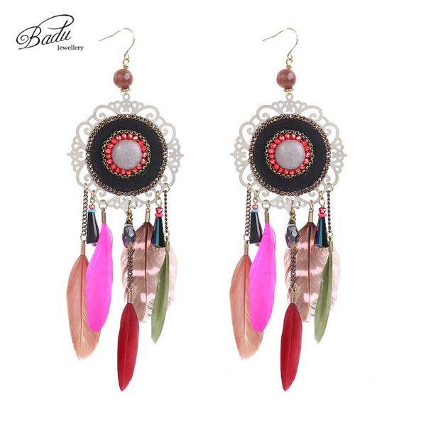 

clearance] women vintage bohemian feather earrings filigree colorful feathers you just need to pay shipping fee to get free, Silver