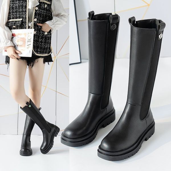 

ladies boots autumn and winter all-match casual flat zipper style easy to put on take off high warm, Black
