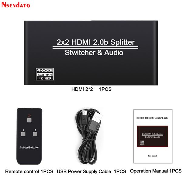 

4k 60hz hdmi 2.0 matrix hdmi switch splitter 2x2 3d hdcp2.2 2 in 2 out hdr matrix switcher 3.5mm headphone audio output