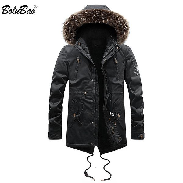 

bolubao brand winter men parkas coats mens fashion personality solid color parka coat male thick section parka jackets, Black