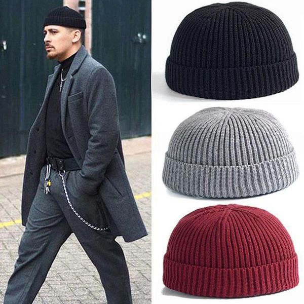 

berets fashion keep warm winter casual polyester men knitted hat wool hemming ski #r25, Blue;gray