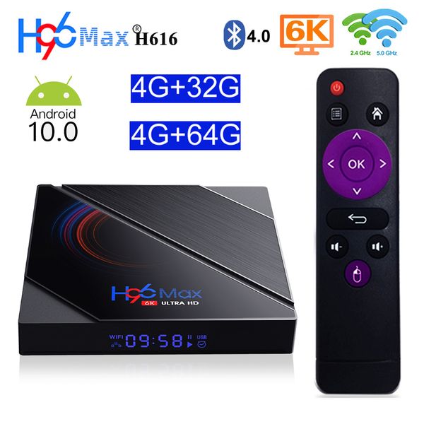 5g WiFi Smart TV Caixa Android 10.0 4GB 64GB Bluetooth 4.0 Allwinner H616 Quad Núcleo Caixas Top Caixas com Display LED H96 Max 4G32G 2G16G