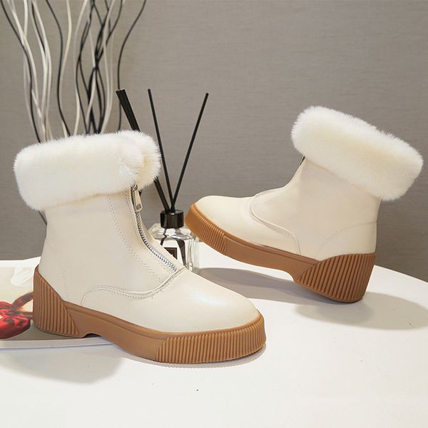 

winter boots women 2020 fashion warm white shoes lady black leather short boots front zipper warm plush snow