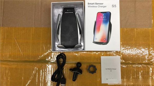 

s5 automatic clamping car wireless charger 10w quick charge phone holder mount for smartphones qi infrared sensor phone holder