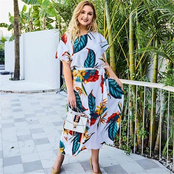 

style casual women summer dresses plus size floral print dresses fashion short sleeve loose sashe dresses new, Black;gray