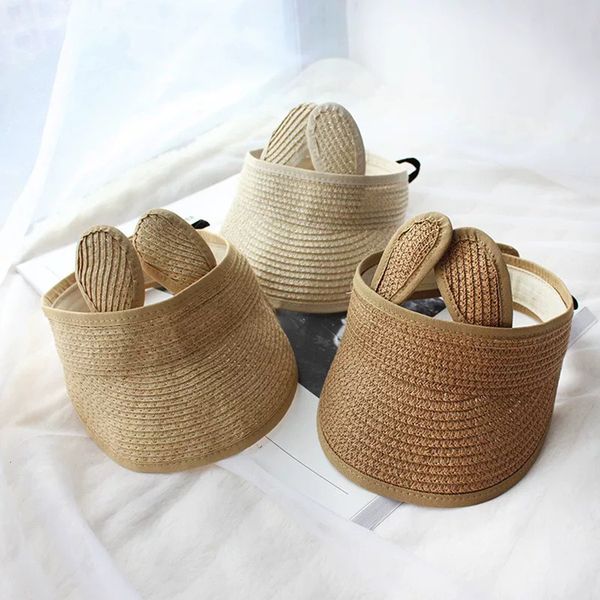 

2021 new summer baby boy girl folding bunny straw visor adjustable sun hat beach cotton toddler kids cap princess 4m9m, Blue;gray