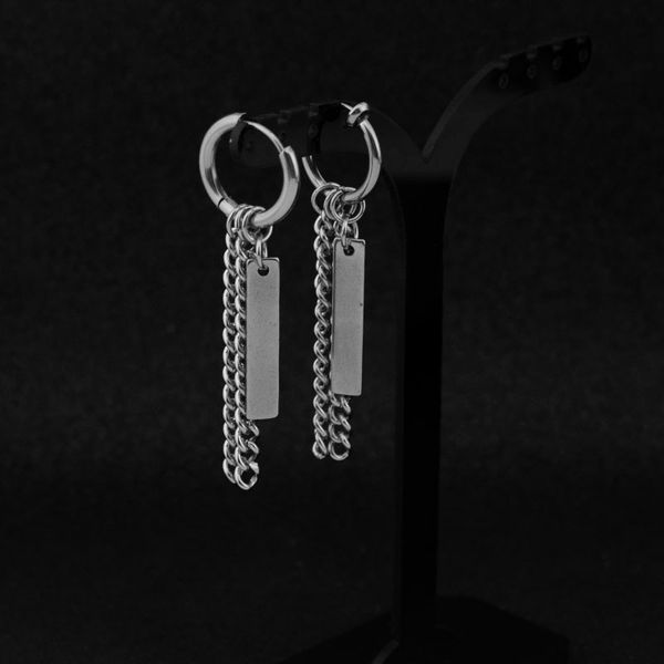 

1 pcs korean hip hop titanium steel chain threader drop cuff double chain piercing earrings stainless steel jewelry, Silver