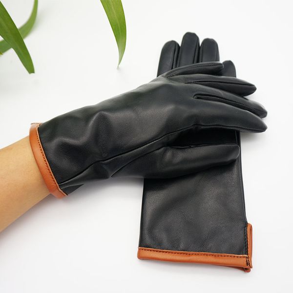 

five fingers gloves sheep skin lady leather, Blue;gray