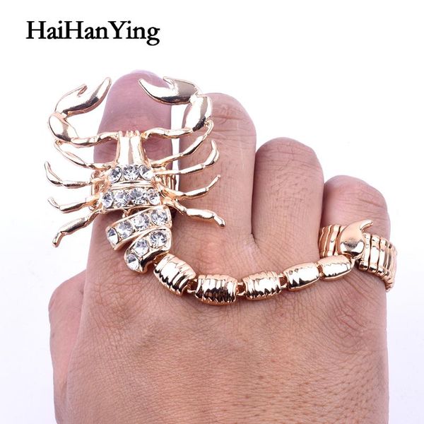 

new exaggerated punk scorpion two piece ring crystal adjustable retro personality animal big ring special rock style jewelry, Golden;silver
