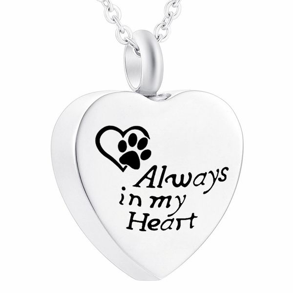 

stainless steel pet memorial necklace pendant, jewelry for dog/cat remembrance with pretty package bag- always in my heart, Silver