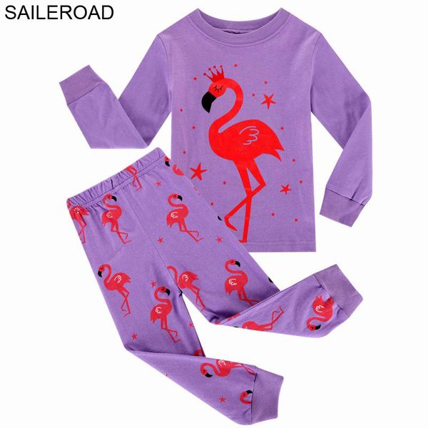 

saileroad children's pajamas for girls clothes suits flamingo pattern baby girls christmas pajamas nightwear kids clothing, Blue;red