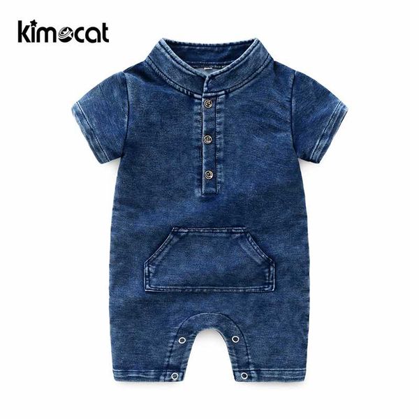

kimocat kids spring autumn infant jumpsuits imitation cowboy baby boy clothes nl summer selling newborn rompers black&blue