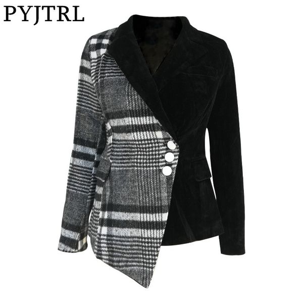 

pyjtrl women fashion plaid blazer coat female long sleeve spring fashion clothes, White;black