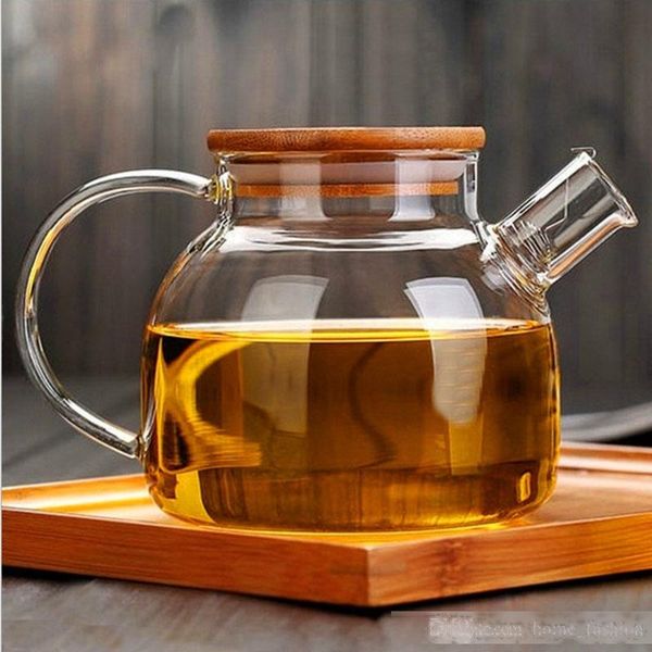 

1000ml 1800ml large capacity heat resistant glass tea infuser pot with wood cover kung fu flower tea puer kettle coffee cup office teapot