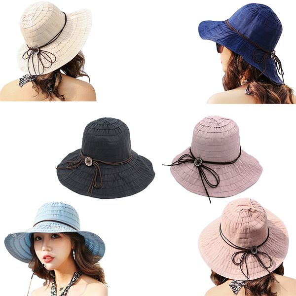 

new summer women wide brim sunscreen sun hats sweet beach all-match bow-knot foldable casual sun hat, Blue;gray