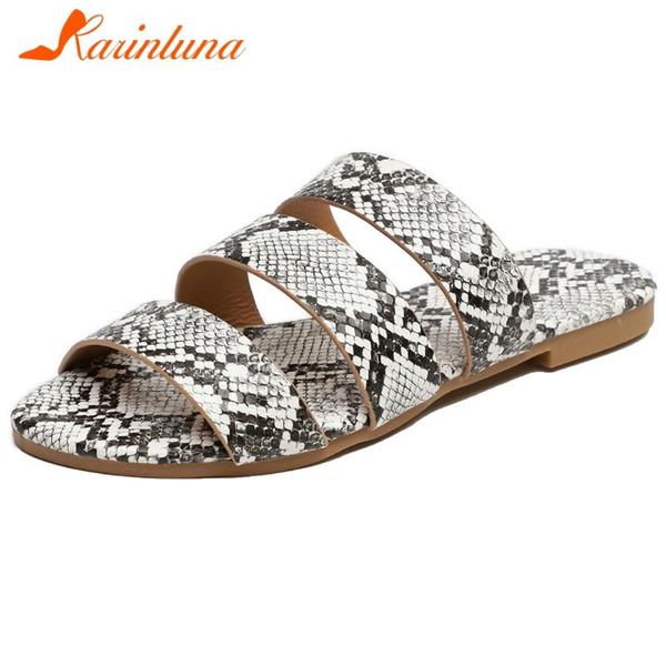 

karin ins female low heel holiday slippers summer snake print round toe slip on slippers women shoes woman, Black