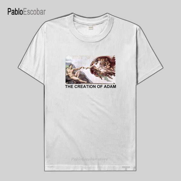 

personality fashion oil painting mens t-shirt the creation of adam retro print short sleeve clothes cotton summer streetwear new