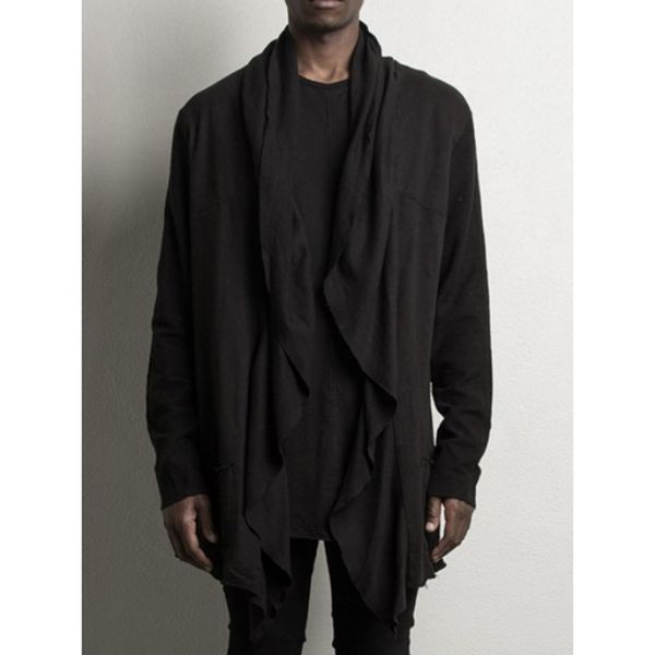 

men streetwear hip hop tshirt mens cardigan long sleeve men t shirt stylish shawl t-shirt solid color camisetas hombre clothes m-3xl, White;black