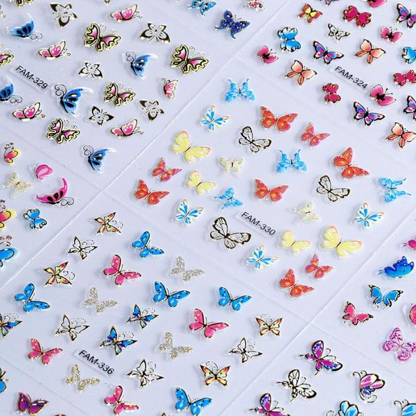 

stickers & decals 100bag/lot 30sheet/bag 3d nail sticker random color butterfly theme series stereo decorations, Black