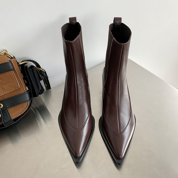 

new winter genuine leather ankle women boots fashion boots pointed female pointed warm cowhide women shoes, Black