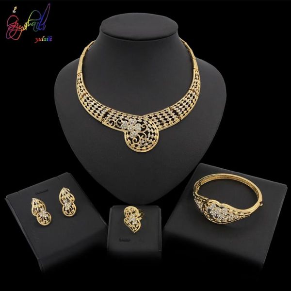 

yulaili classic fashion gold color crystal necklace earrings bracelet ring african wedding bridal jewelry sets, Silver