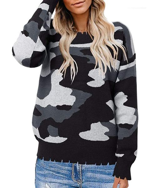

camouflage panelled knit pullover fashion female clothing 2020 new womens designer sweater autumn winter long sleeve, White;black