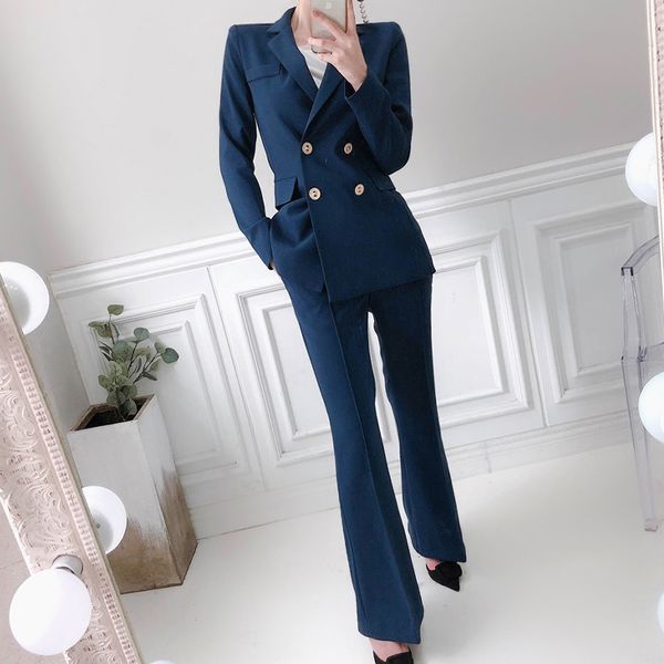 

office ladies blazer suits double breasted jacket + long trousers two-piece pant suits women clothing sets outfits ta3970, White