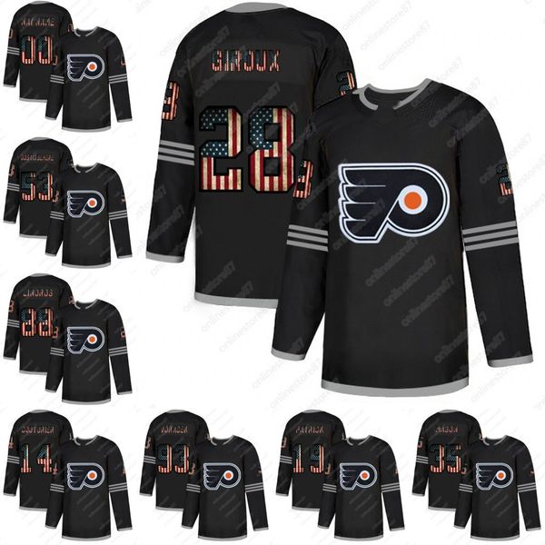 

philadelphia flyers 2020 national flag hockeys 28 claude giroud 53 gostiberger volasek connie nolan patrick carter hart carter hart jersey, Black