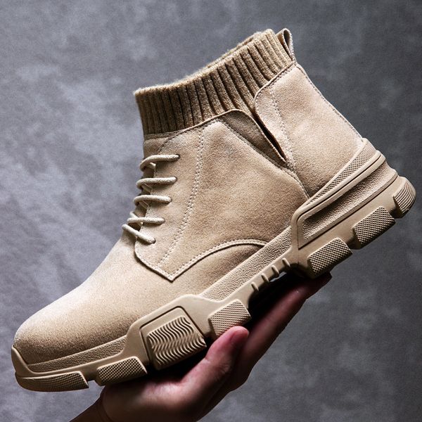 

mhysa 2020 autumn winter martins boots men new british frock boots trend comfortable suede high men shoes ankle, Black
