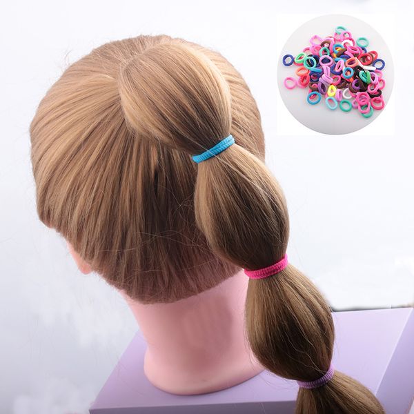 

100pcs girls candy color nylon small elastic scrunchie hair bands mini holder rubber band headband hair accessories h03, Golden;silver