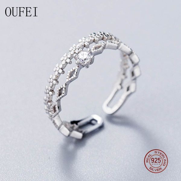 

double ring for women 925 sterling silver simple ringss minimalistic fashion zircon open rings jewelry holiday gift, Golden;silver
